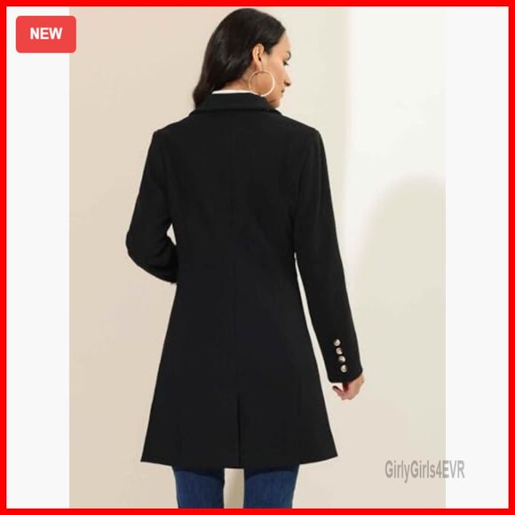 Long Sleeve Trench Coat, Single Breasted Pea Coat, Fully Lined Winter Outerwear - Picture 5 of 6